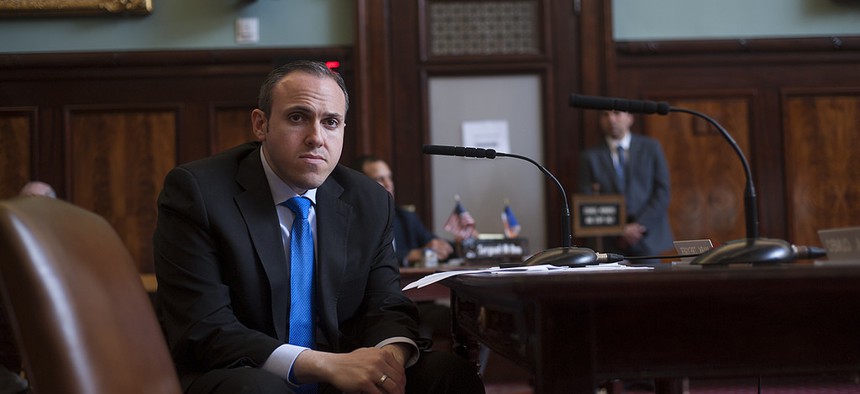 New York City Councilman Mark Treyger listens to testimony during a finance hearing.  