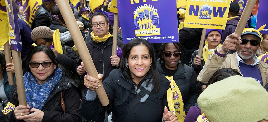 A 32BJ rally in New York City earlier this year.