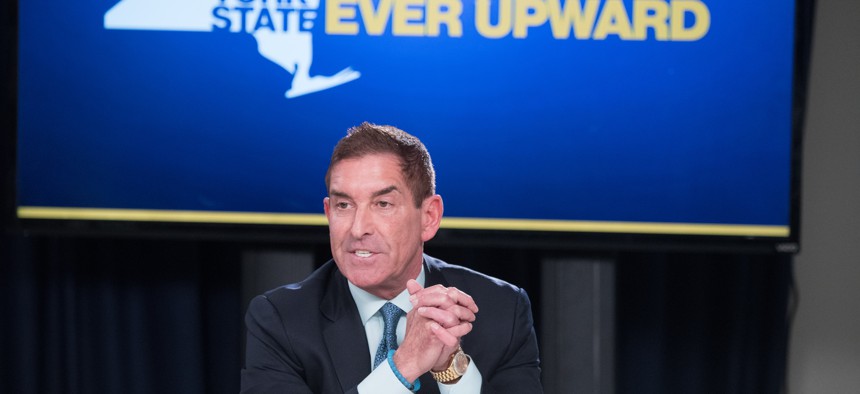 Then-state Senate Independent Conference Leader Jeff Klein at the announcement of a reunification agreement with mainline state Senate Democrats. 