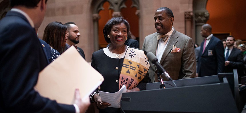 Senate Majority Leader Andrea Stewart-Cousins passes legislation to protect New Yorkers against toxic materials.