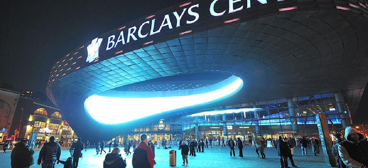 The construction of the Barclays Center in Brooklyn, New York