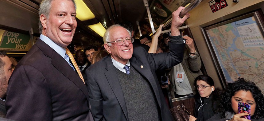Senator Bernie Sanders and Mayor Bill de Blasio during the de Blasio campaign in 2017.