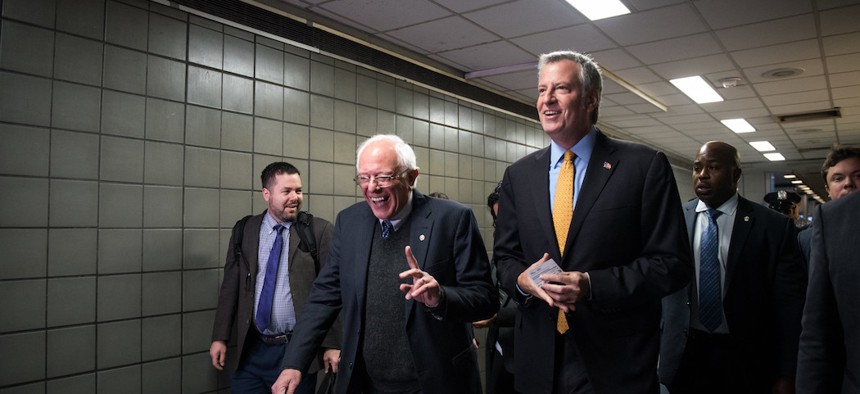 Senator Bernie Sanders and Mayor Bill de Blasio in 2017.