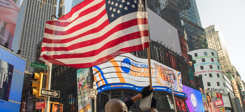 New Yorkers celebrating in the streets after the presidential election was finally called on Nov. 7.