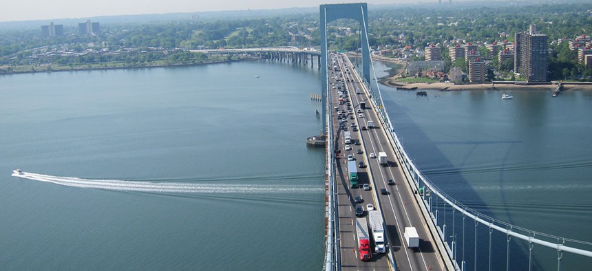 Traffic on the Throngs Neck Bridge.