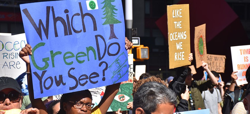 Protestors taking part in the Climate Strike in New York City.