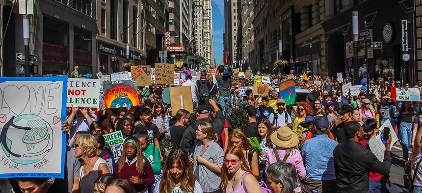 New Yorkers participating in the Global Climate strike this September, 2019.