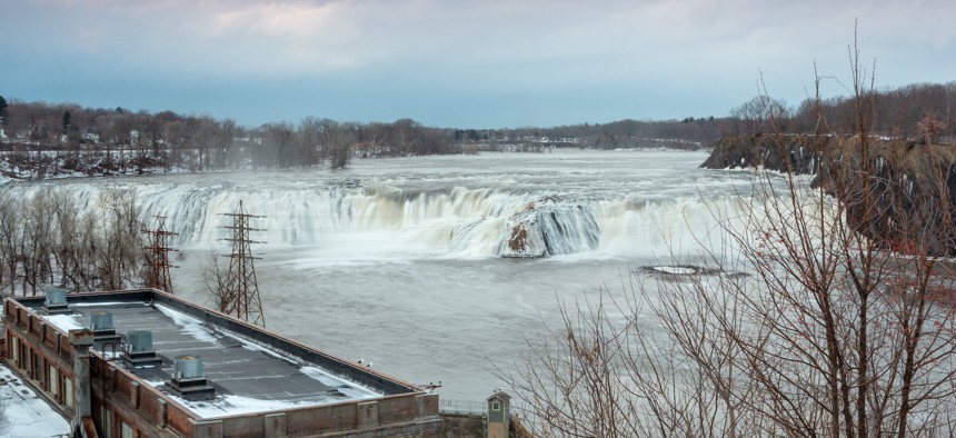 The Cohoes Falls on the Mohawk River in Cohoes, New York.