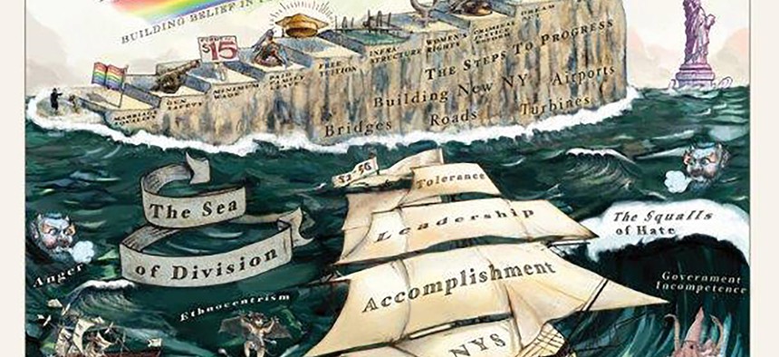 Cuomo's 19th-century style campaign poster.