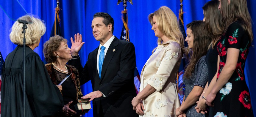 Governor Cuomo swearing into his third term in January, 2019.