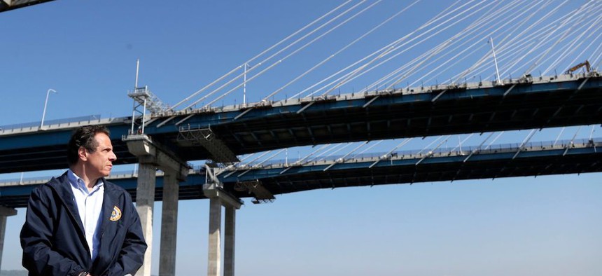 Gov. Andrew Cuomo takes a boat tour to showcase the Mario Cuomo Bridge in Tarrytown.