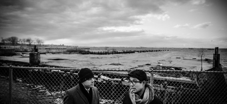 New York City Councilmember Carlos Menchaca and former City Council Member Dan Garodnick tour Industry City in 2015.