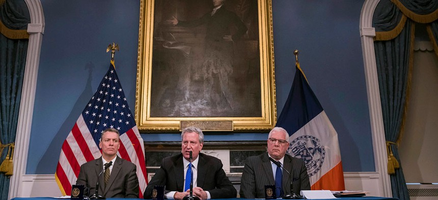 Mayor Bill de Blasio, Police Commissioner Shea and Deputy Commissioner Miller hold a media availability in response to President Trump’s air strikes.