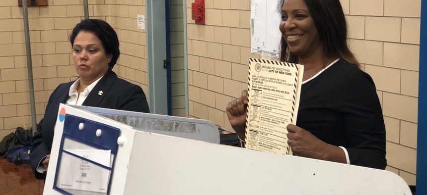 New York City Public Advocate Letitia James votes in the race for attorney general.