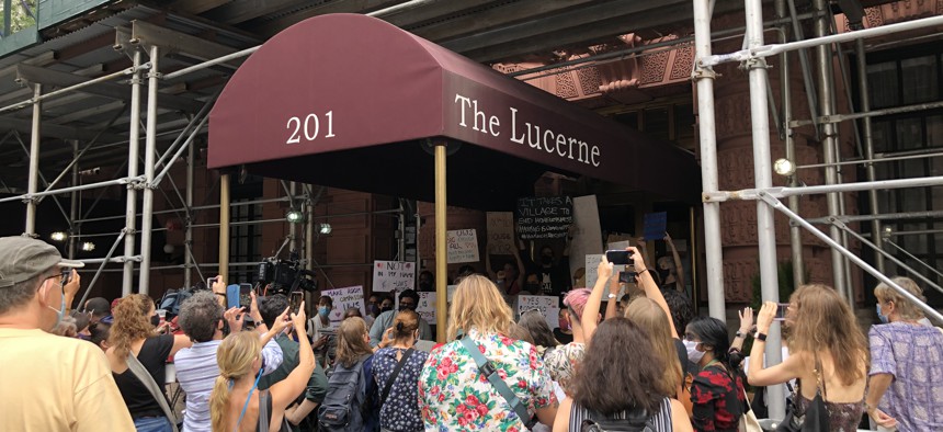 Protestors at the Lucerne Hotel on September 9, 2020.