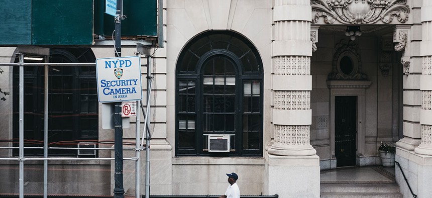 NYPD cameras sign in Manhattan.