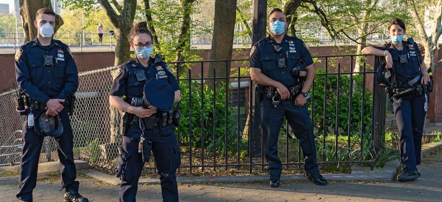 NYPD Officers in Astoria Park on May 3, 2020.
