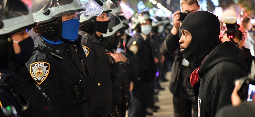 The NYPD faces off with protesters during the "We Choose Freedom" march on November 5th.