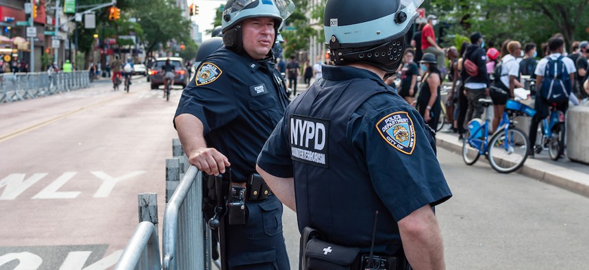 NYPD officers at a peaceful protest at Union Square on June 4, 2020.