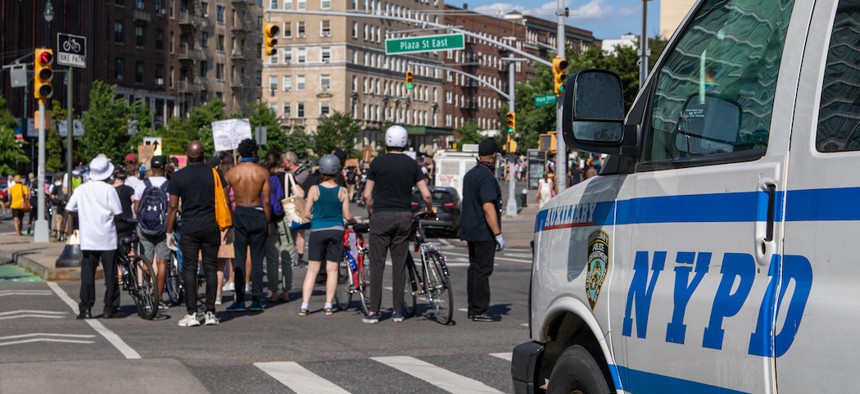 NYPD at a protest at Grand Army Plaza in Brooklyn on June 8, 2020.
