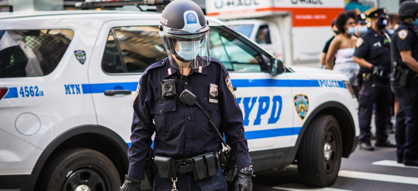 An NYPD officer during a protest against police brutality on May 30, 2020.