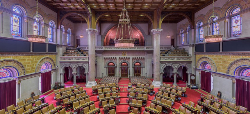 the inside of the state Assembly chamber in Albany