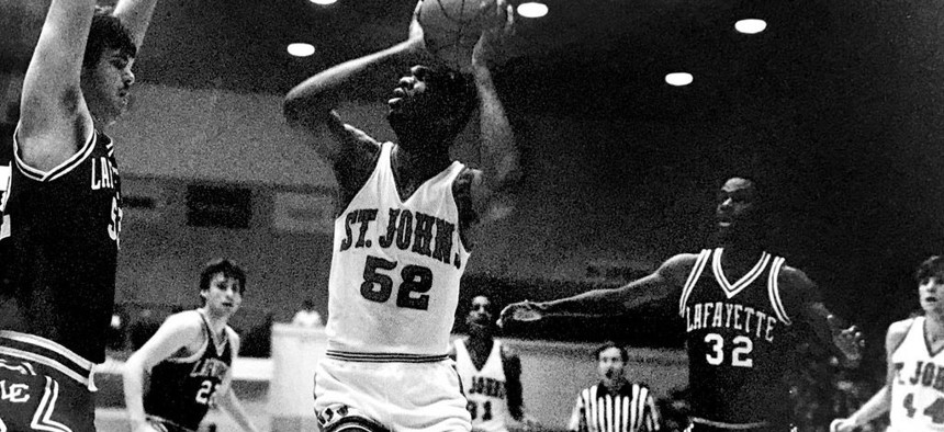 New York City Councilman Robert Cornegy Jr. shooting hoops on St. John’s University's basketball team. 