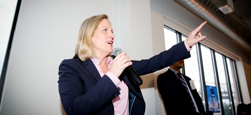 Queens Borough President Melinda Katz speaks at City & State's Queens Power 100 event shortly after her opponent conceded in the primary for Queens district attorney.