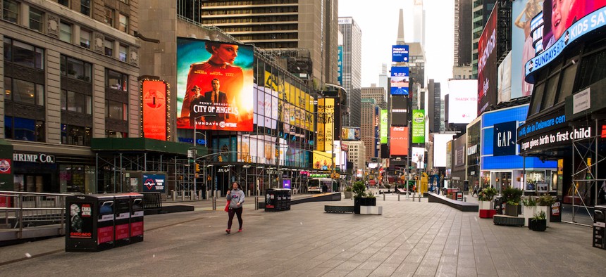 Time Square almost completely empty in May, 2020.