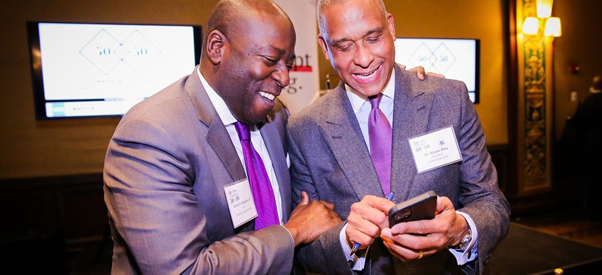 Lenue H. Singletary III, senior vice president for Brooklyn Hospital Center; Dr. Wayne Riley, president of SUNY Downstate.