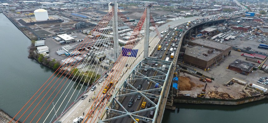 The Kosciuszko Bridge connecting Greenpoint in Brooklyn to Maspeth in Queens.