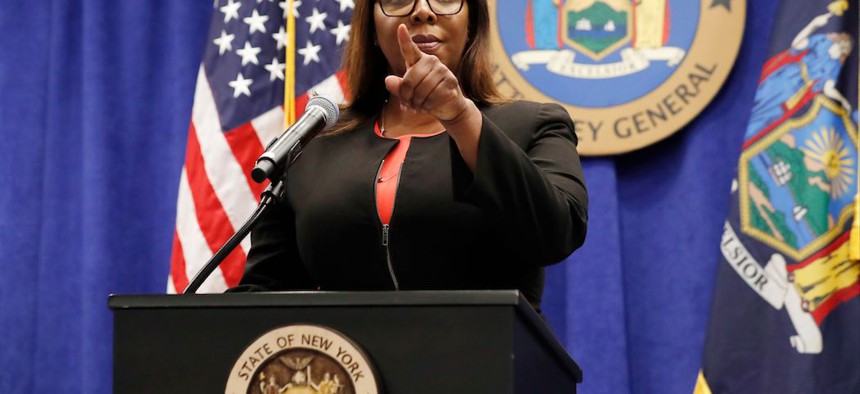 New York State Attorney General Letitia on August 6th taking questions after announcing that New York State will sue the NRA. after announcing 