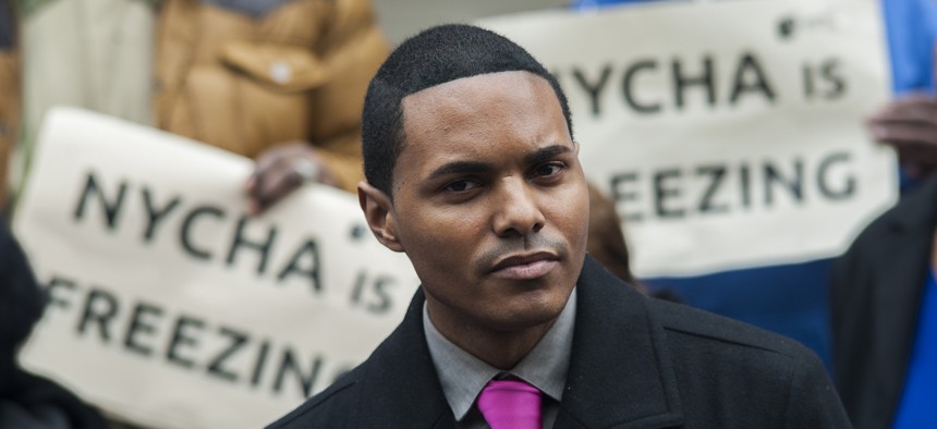 New York City Councilman Richie Torres at a protest by public housing residents