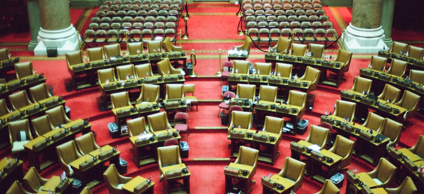 The empty Assembly Chamber in the state Capitol in Albany