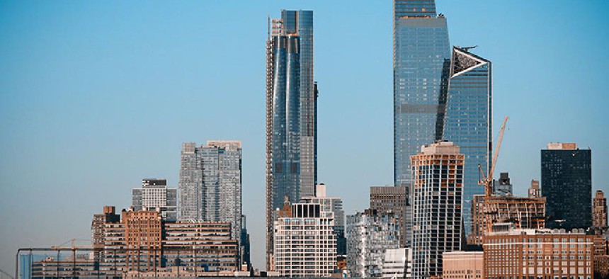 The view of Hudson Yards from The Hudson River.