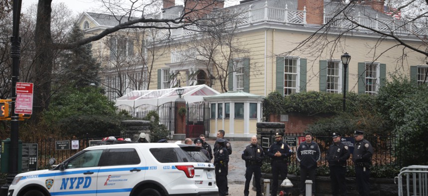 An amazon HQ2 protest outside Gracie Mansion in December