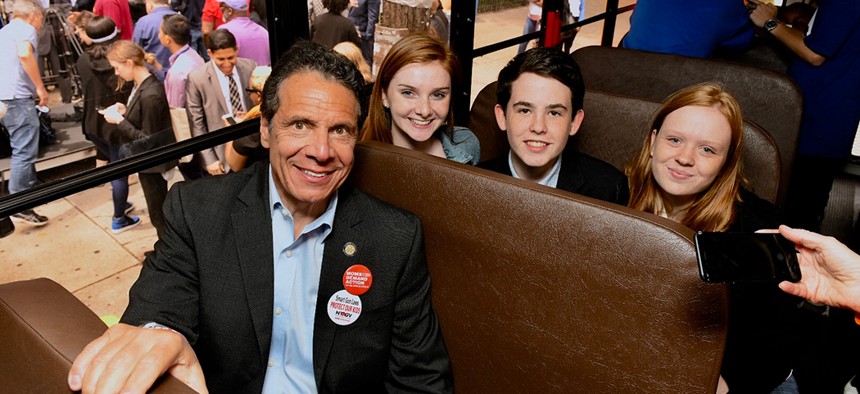 New York Governor Andrew Cuomo on the "red flag" bus tour