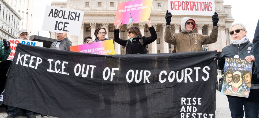 Protest against U.S. Immigration and Customs Enforcement in New York City on March 15, 2018