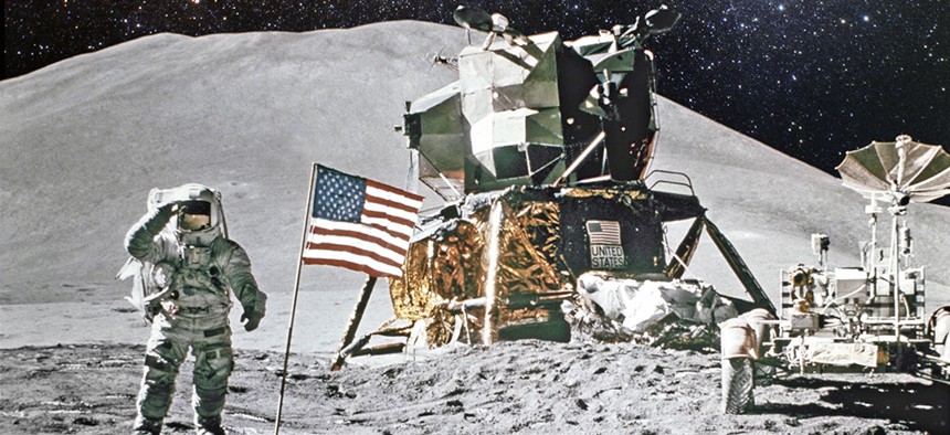 Apollo 11 moon landing featuring a lunar module built on Long Island.