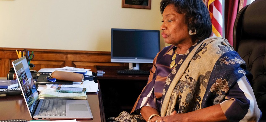 Senate Majority Leader Andrea Stewart-Cousins held a Zoom conference with the Senate Democrats as the state budget moves forward.