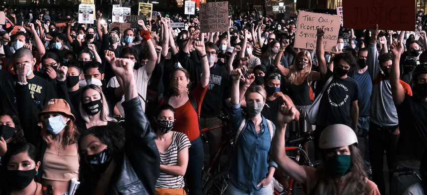 Protestors gather at Barclay's Center on September 23rd after no police officers were charged with the murder of Breonna Taylor.