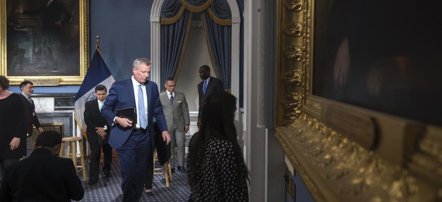 Mayor Bill de Blasio at a media availability on COVID-19.