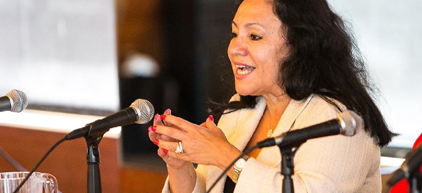 New York state Board of Regents Chancellor Betty Rosa speaks at a City & State event in 2018. 