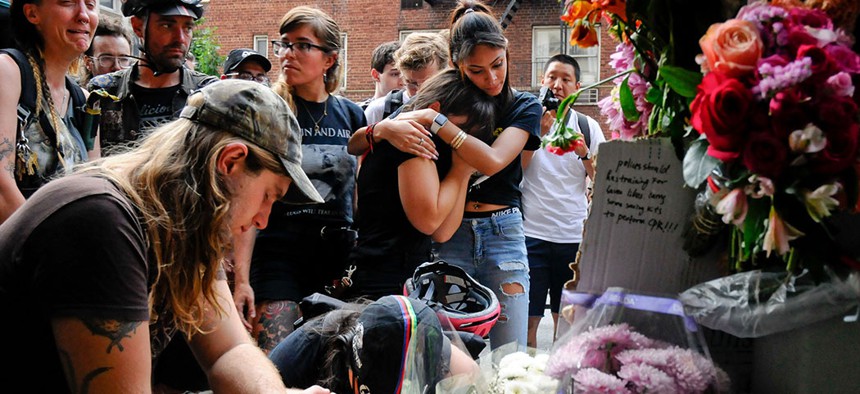 Cyclists mourn the loss of a 33-year-old woman fatally struck by a delivery truck while riding her bicycle on June 24, in New York City.