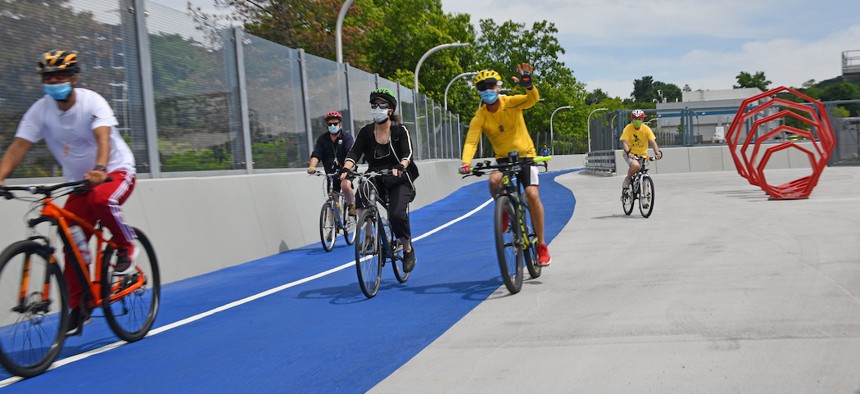 Biking with a mask on, the new normal.