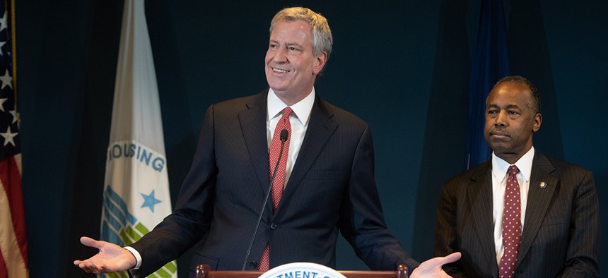 Mayor Bill de Blasio and HUD Secretary Benjamin Carson announce and sign a new NYCHA agreement