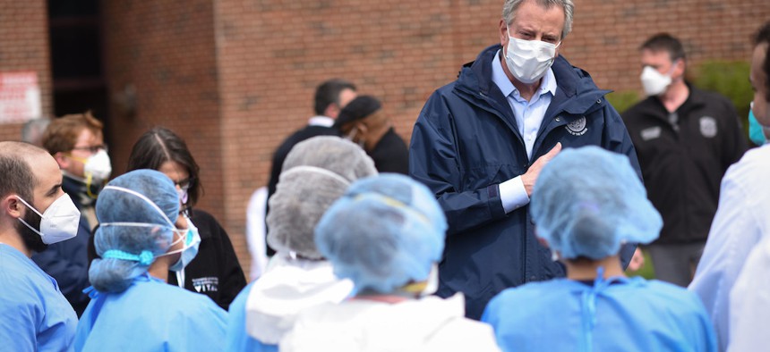 Mayor de Blasio on Monday April 20th at Richmond University Medical Center.