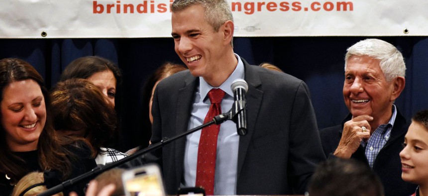 Rep. Anthony Brindisi speaking to supporters on election night this year.