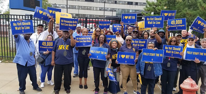 Brooklyn VA employees hold a rally in October, 2017 to demand the Department of Veterans Affairs fills all staffing vacancies.