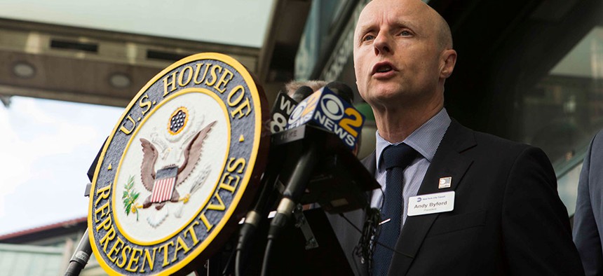 MTA president Andy Byford at a 2018 press conference.